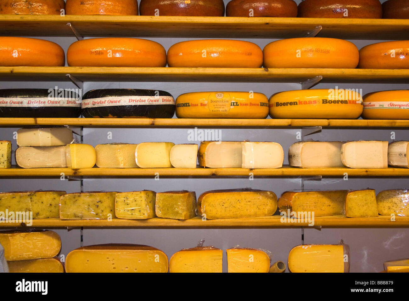 Fromages néerlandais sur des étagères dans une fromagerie d'Amsterdam Banque D'Images