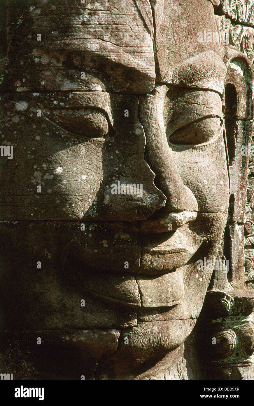Cambodge, Angkor Thom, le visage de l'Avalokitesvara Banque D'Images