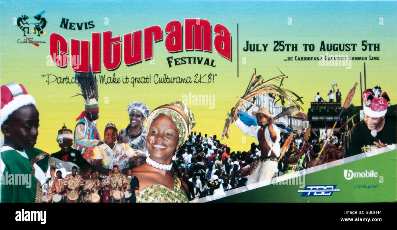 Annonce promotionnelle pour événement culturel annuel Culturama Nevis île des Caraïbes Banque D'Images