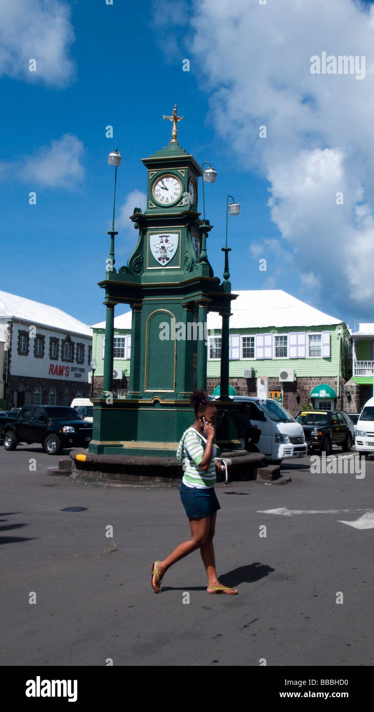 Berkeley Memorial tour de l'horloge fontaine à boire le cirque Basseterre capitale St Kitts Banque D'Images