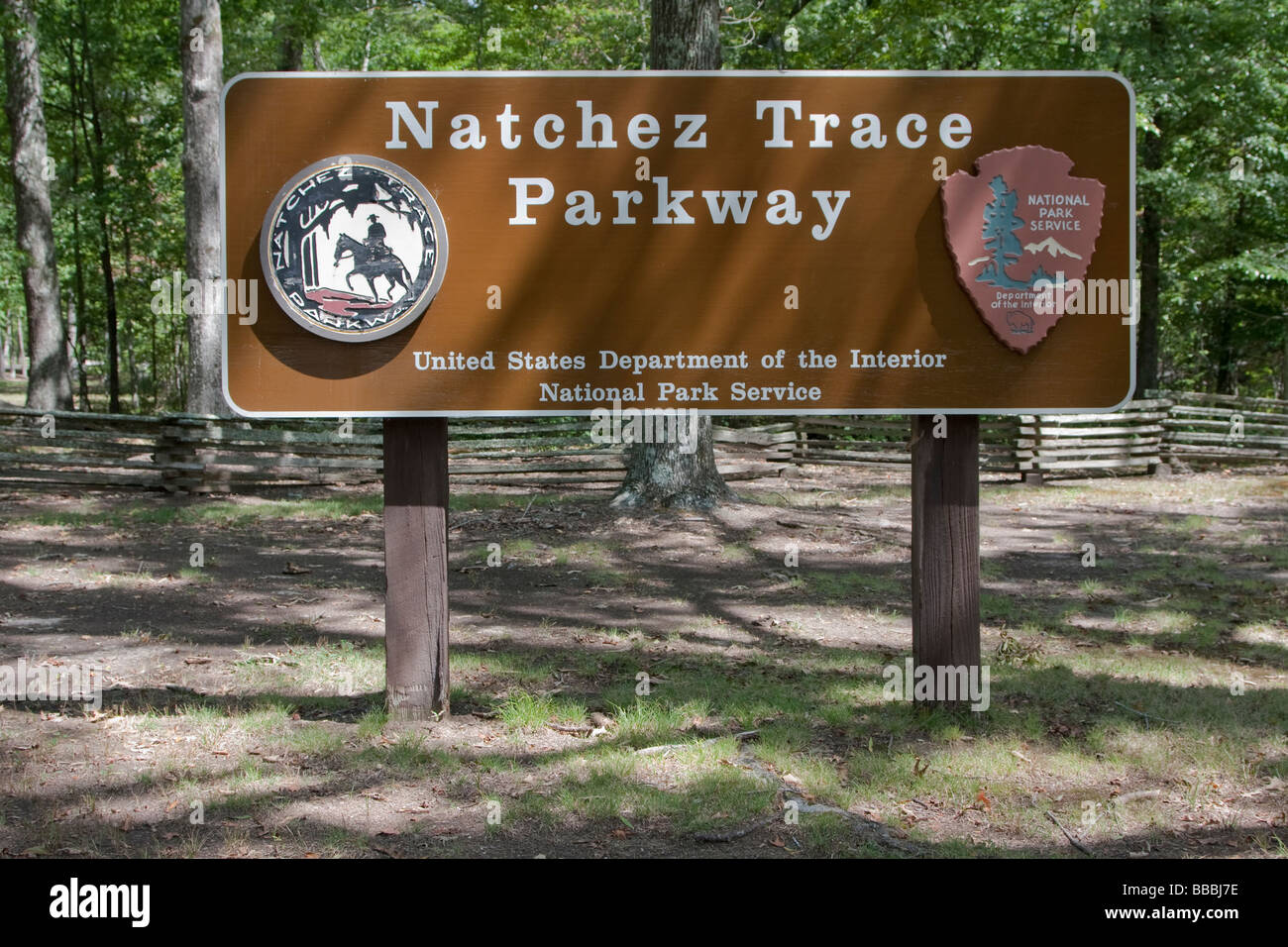 Natchez Trace Parkway Panneau d'entrée, Tennessee, USA. Banque D'Images