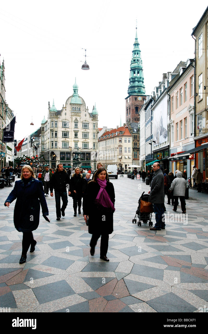 La rue commerçante Stroget, Copenhague Banque D'Images