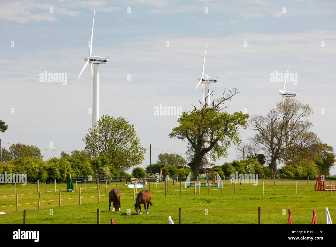 UK Angleterre Norfolk Cromer d'éoliennes Vestas éoliennes produisant de l'électricité verte Banque D'Images