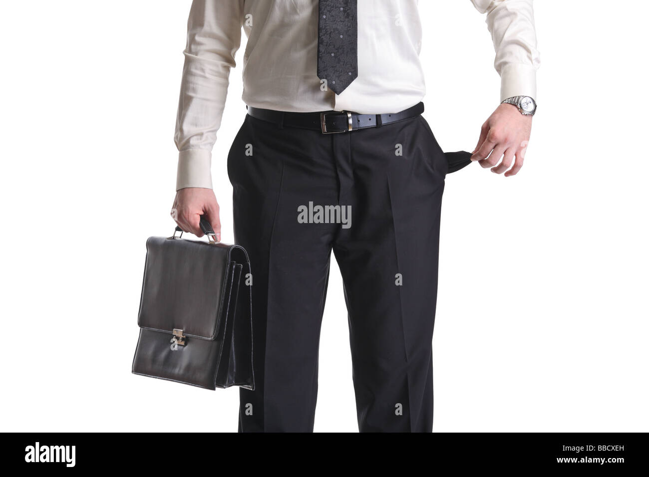 Businessman holding a briefcase, tirant sa poche out Banque D'Images