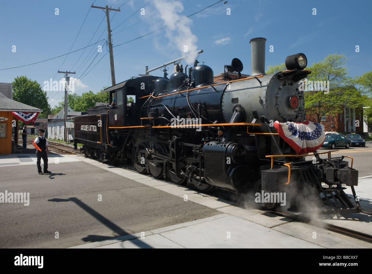 Train touristique à vapeur et Arcade Arcade dans l'Attique Railroad quitter New York ouest Wyoming Comté Banque D'Images