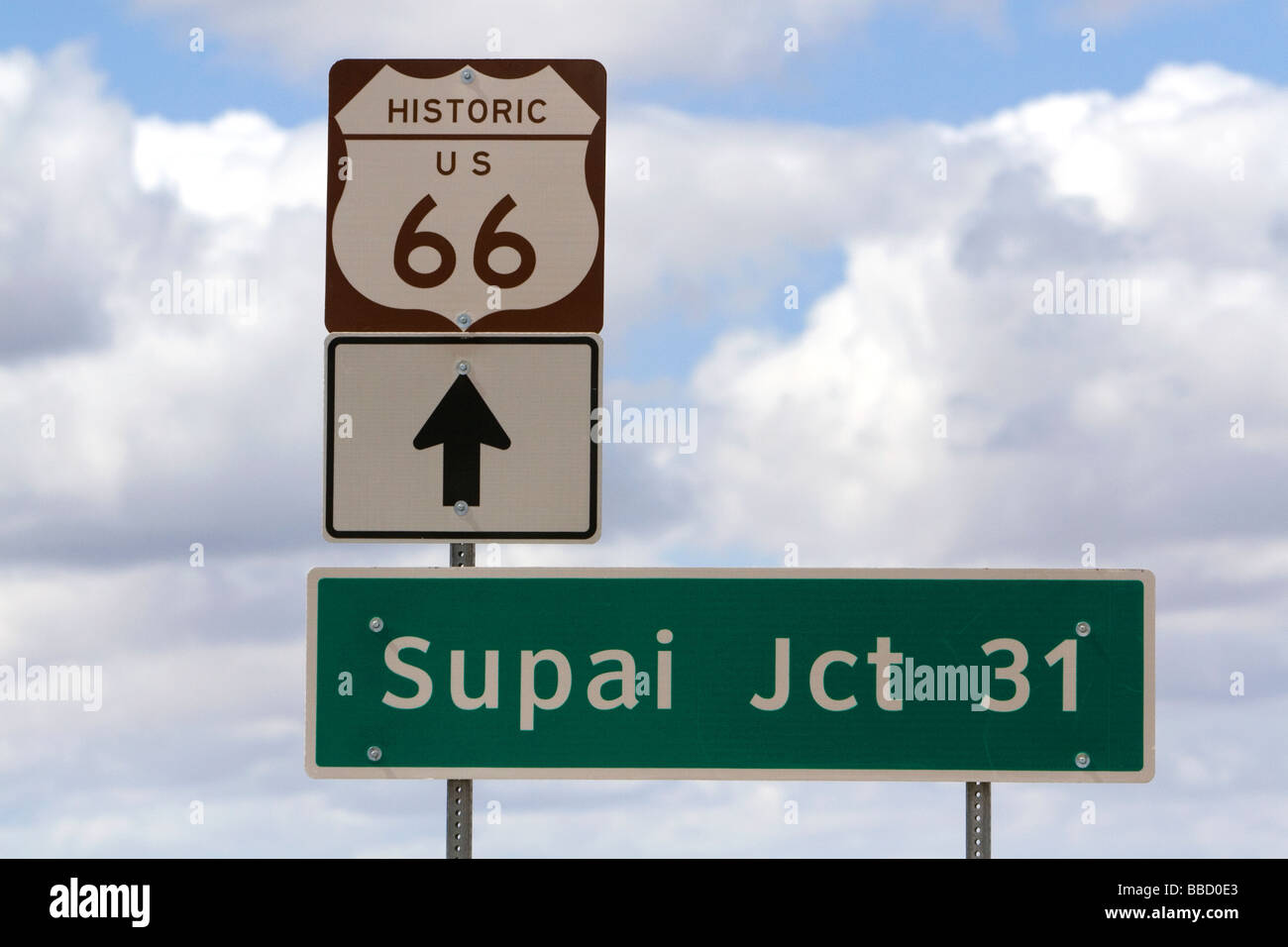 Signalisation routière pour S U historique route 66 près de Seligman, Arizona USA Banque D'Images
