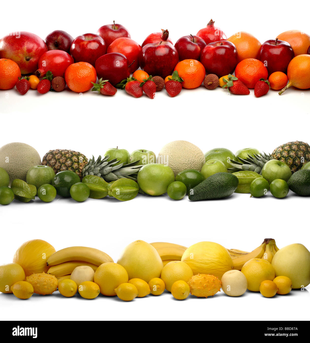 Composition fruits trois couleurs Banque D'Images