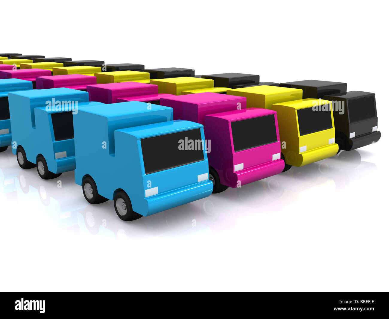 Rangée de voitures CMJN 3d Banque D'Images