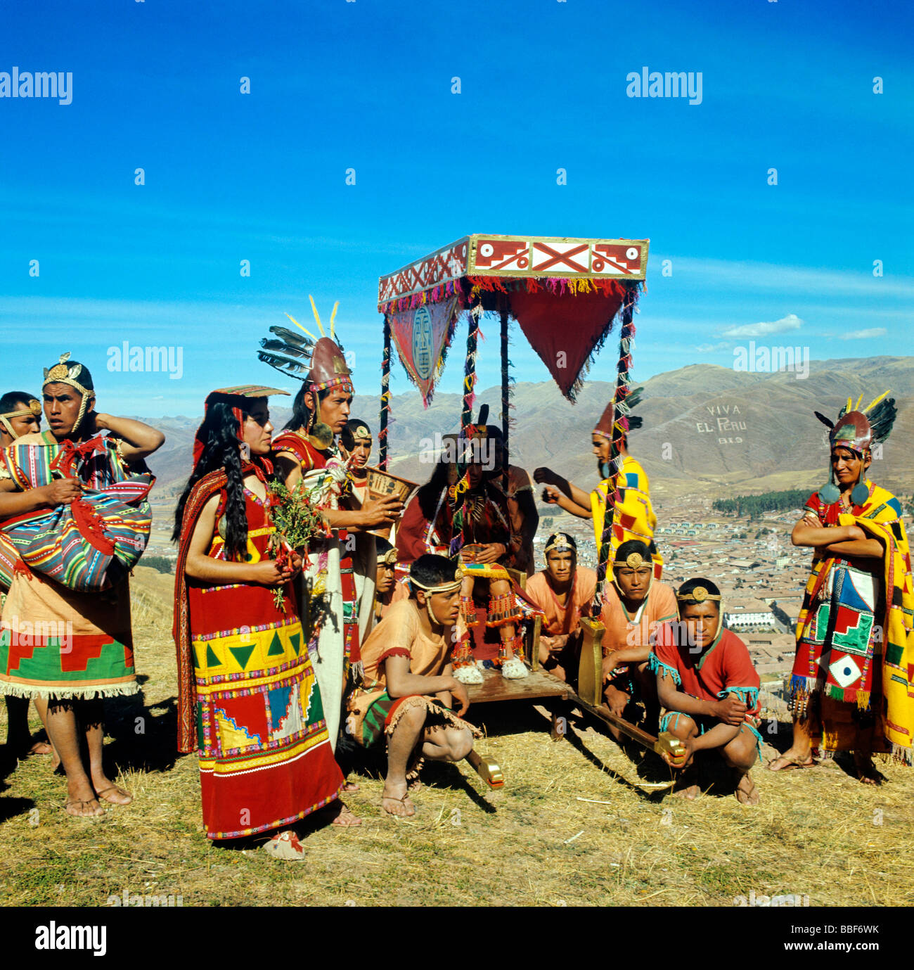 Répéter les acteurs de inka scène cérémonie et fête du soleil Inti Raymi le solstice d'hiver ville de Cuzco au Pérou Banque D'Images