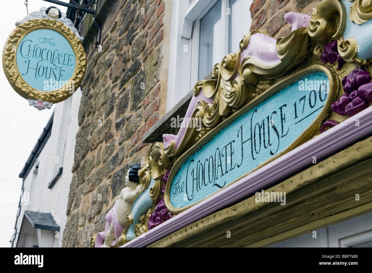 'La Maison du Chocolat La boutique sign' dans 'la Rue Chapel' Penzance Banque D'Images