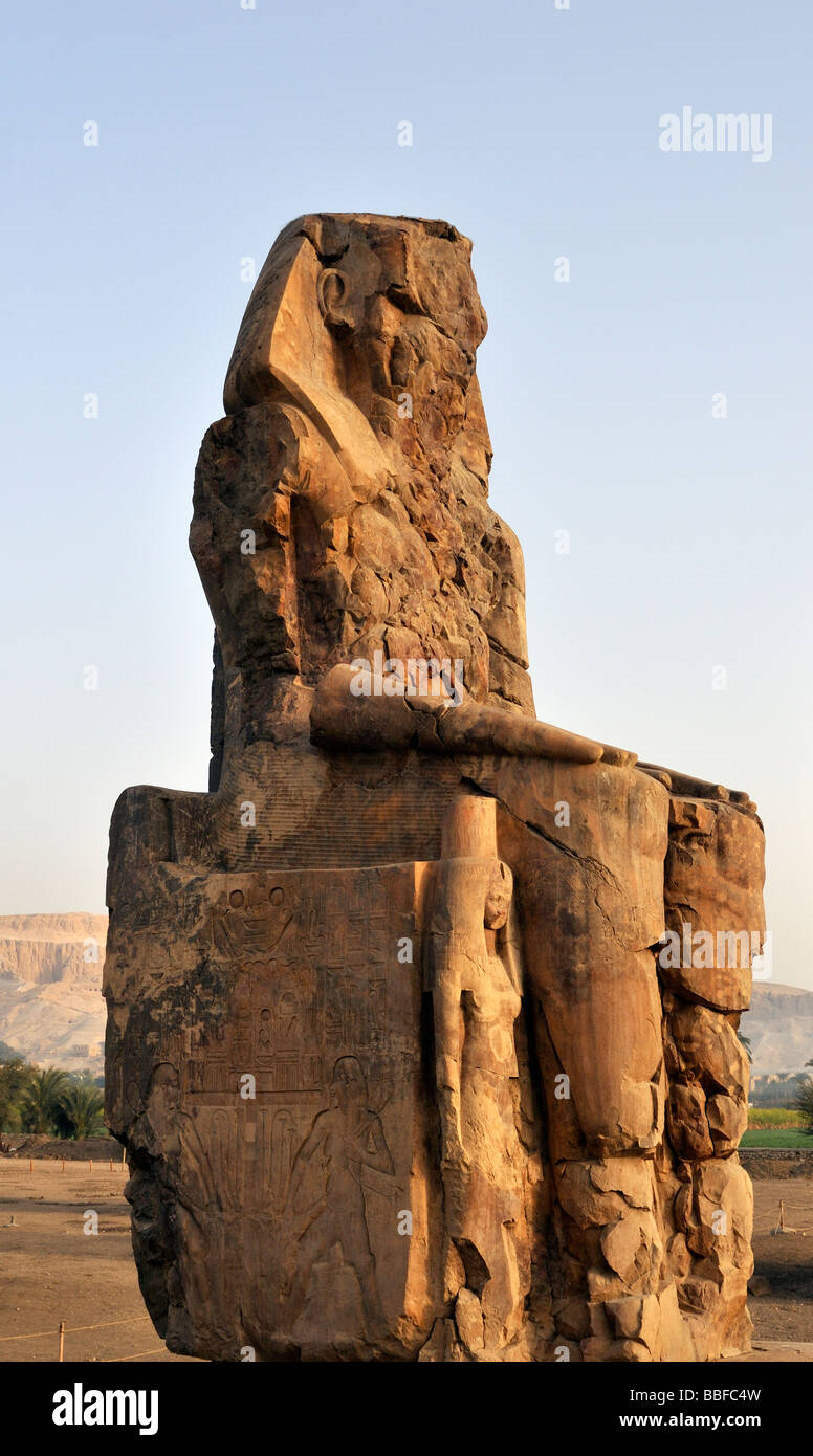 L'un des colosses de Memnon Louxor Rive Ouest Egypte Banque D'Images