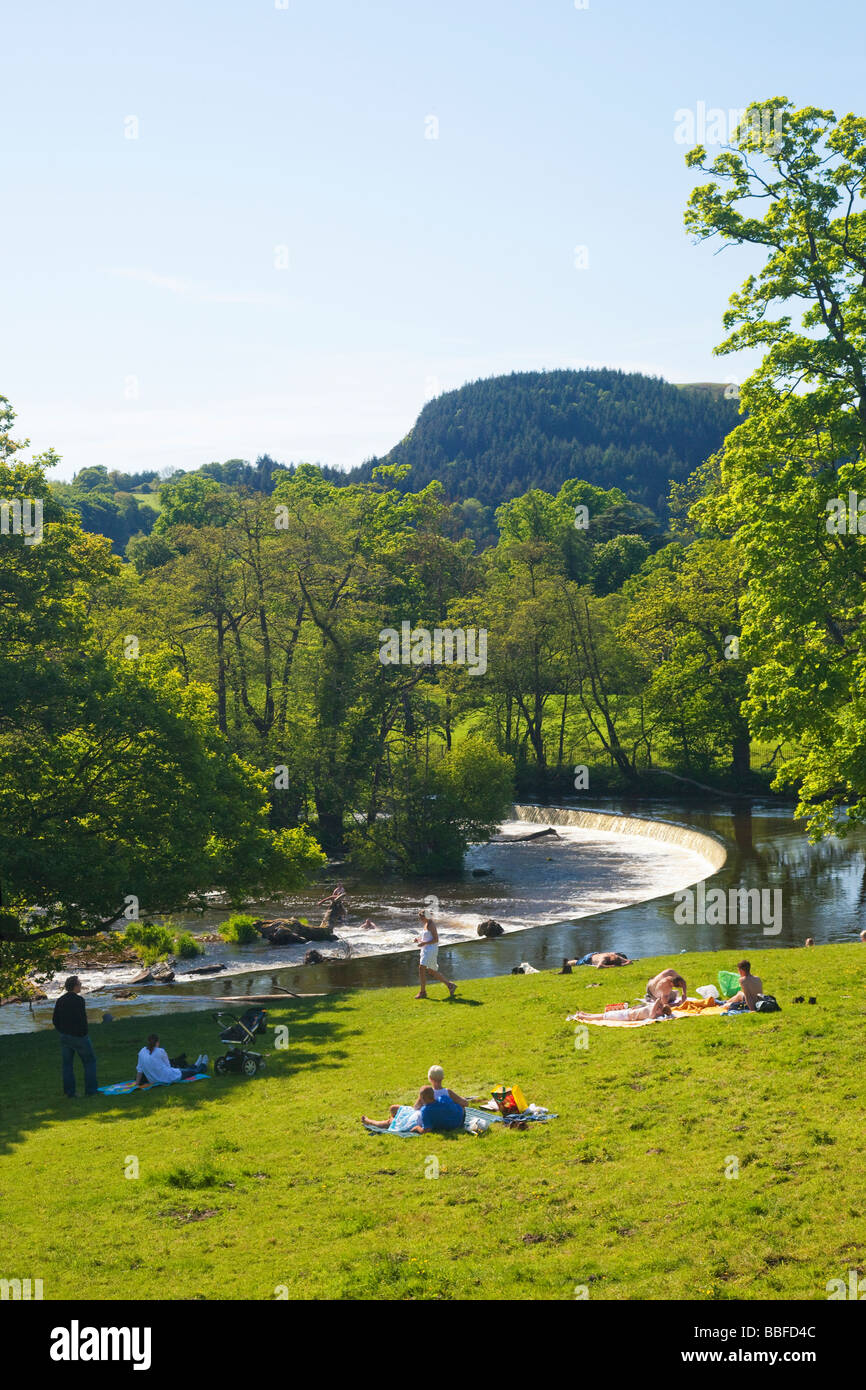 Horseshoe Falls Weir à Llantysilio construit par Thomas Telford en 1808 rivière Dee près de Llangollen Powys Pays de Galles Cymru UK United Kingdo Banque D'Images