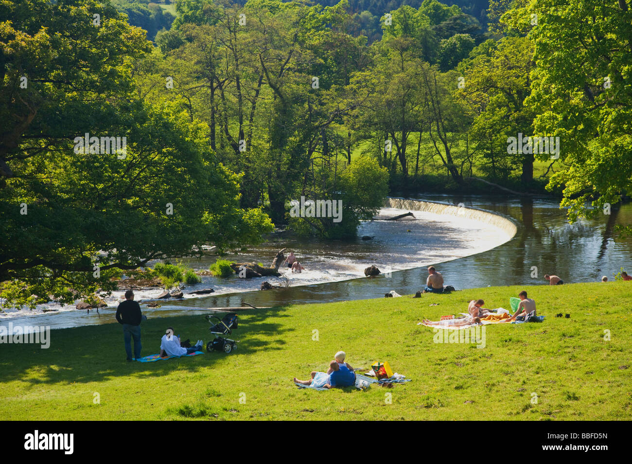 Horseshoe Falls Weir à Llantysilio construit par Thomas Telford en 1808 rivière Dee près de Llangollen Powys Pays de Galles Cymru UK United Kingdo Banque D'Images
