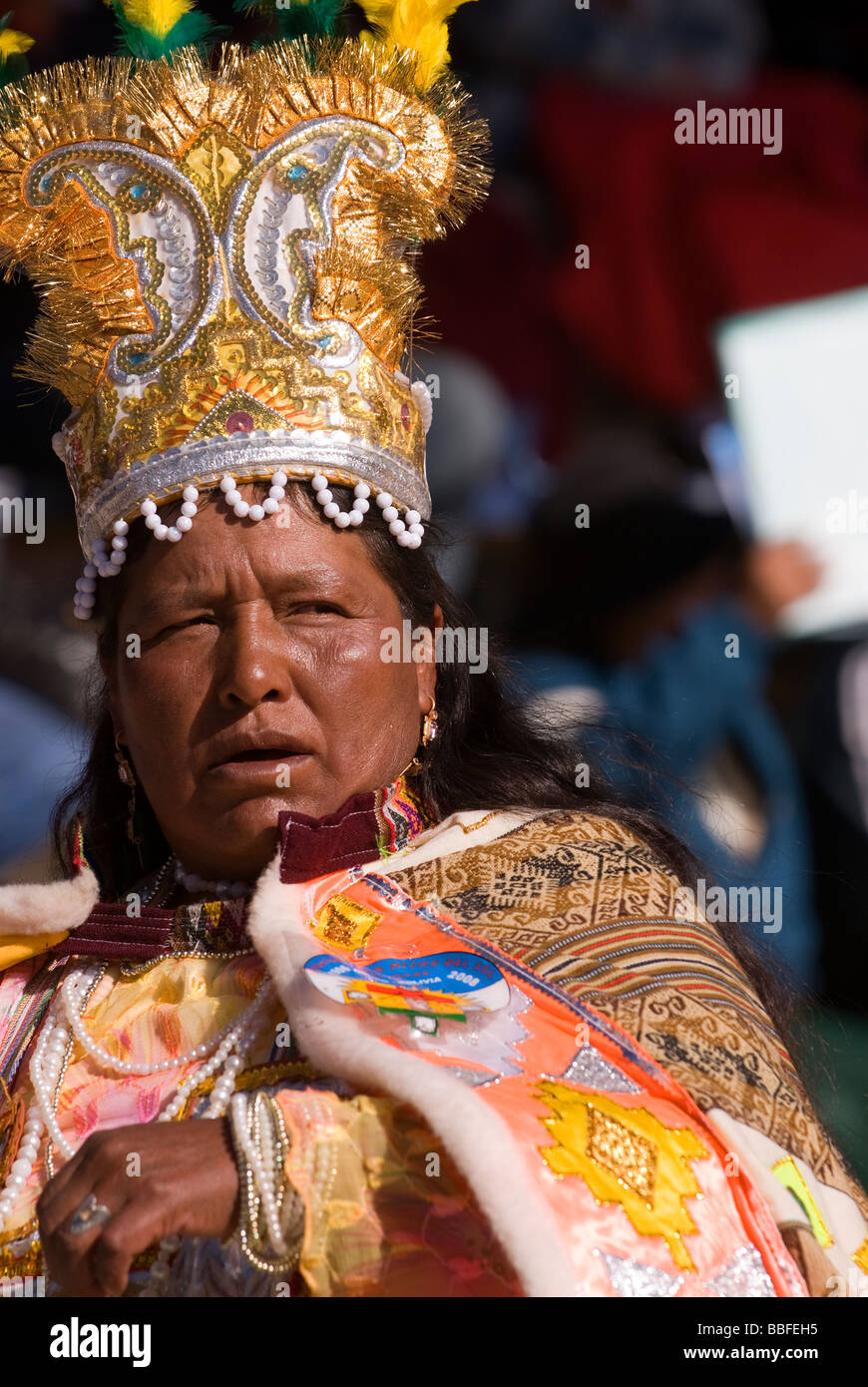 Danseuse indienne à Oruro, Bolivie Carnaval Banque D'Images