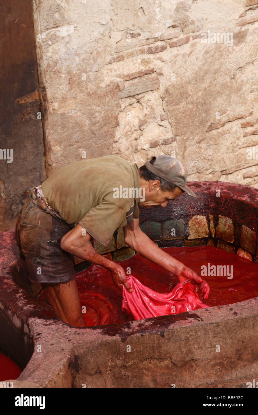 Afrique, Afrique du Nord, Maroc, Fes, Fès el Bali, Fes Medina, vieille, vieille ville médiévale, les tanneries traditionnelles, la tannerie Chouara Banque D'Images