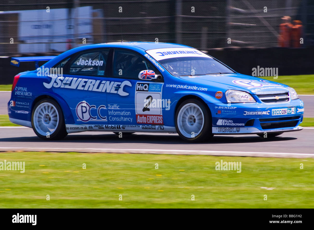 Silverline bleu pâle Racing Chevrolet Lacetti conduit par Mat Jackson en British Touring Car Championship at Oulton Park Cheshire Banque D'Images