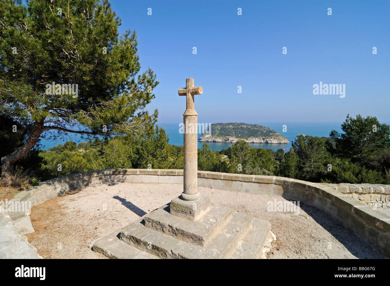 Cap de croix, Portitxol, Island Portitxol, Vantage Point, côte, Javea, Costa Blanca, Alicante, Espagne, Europe Banque D'Images