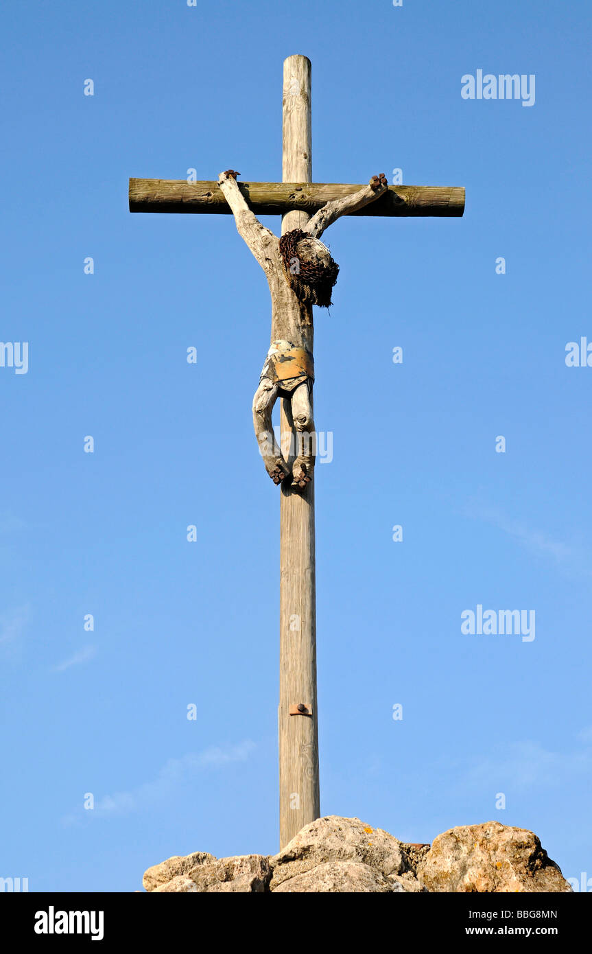 Crucifix, bois, branche, croix, Jésus, Desierto de las Palmas, Palm Desert, Benicasim, Benicassim, Castellon, Valencia, Espagne, E Banque D'Images