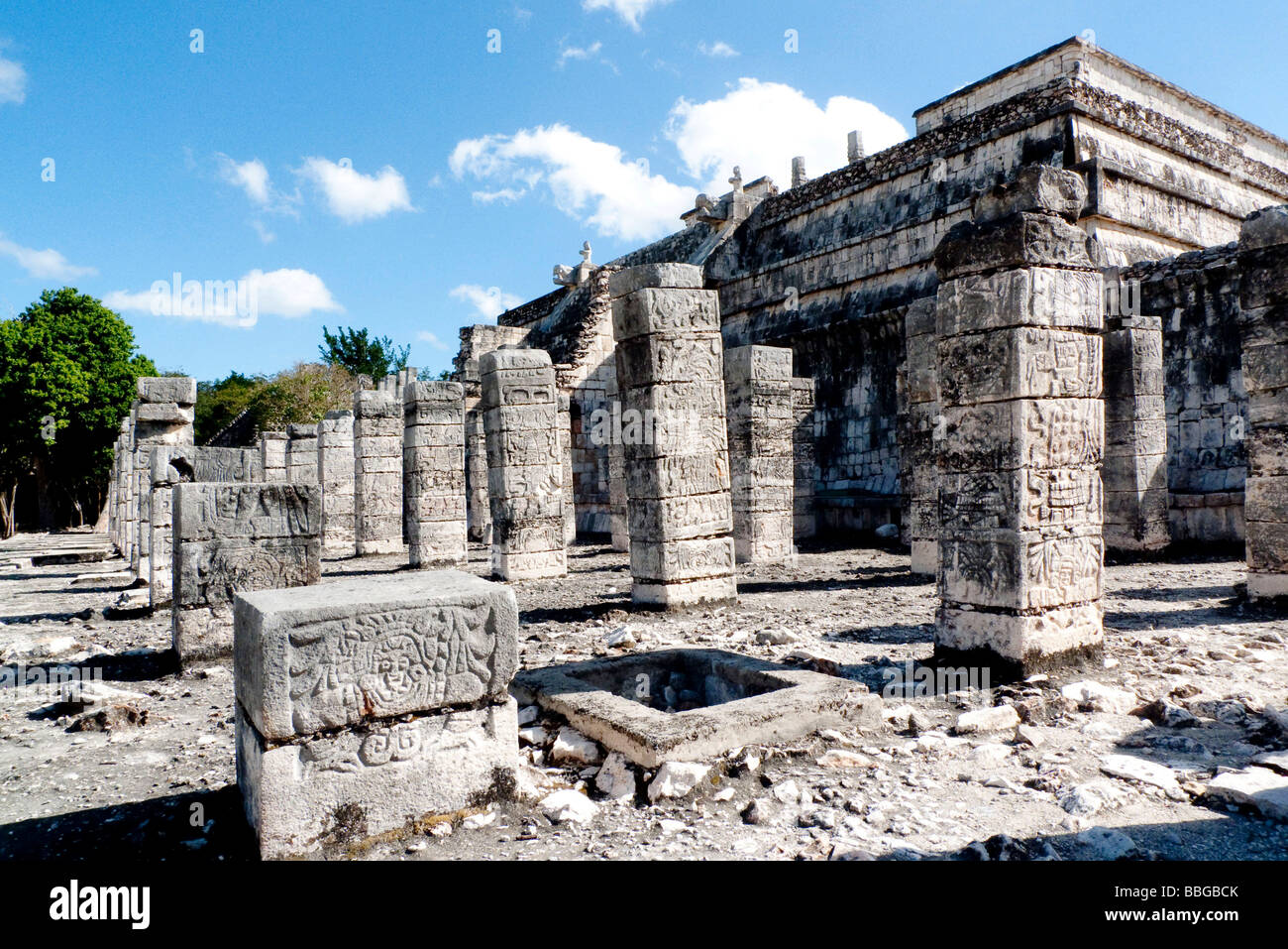 Groupe d'un millier de colonnes, à Chichen Itza, Yucatan, Mexique, Amérique Centrale Banque D'Images