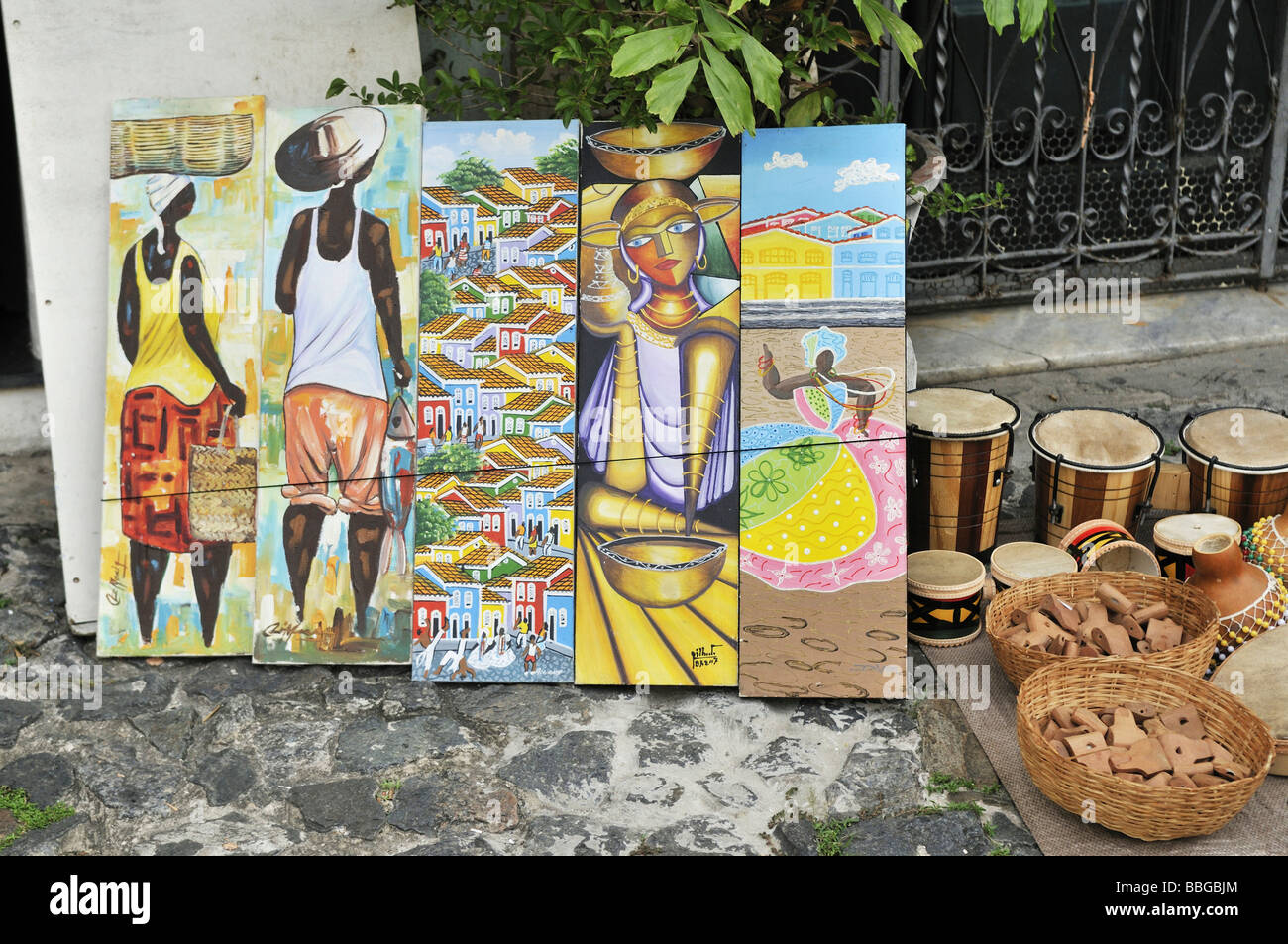 Art, Peintures locales, la vente de rue, Salvador, Bahia, UNESCO World Heritage Site, Brésil, Amérique du Sud Banque D'Images