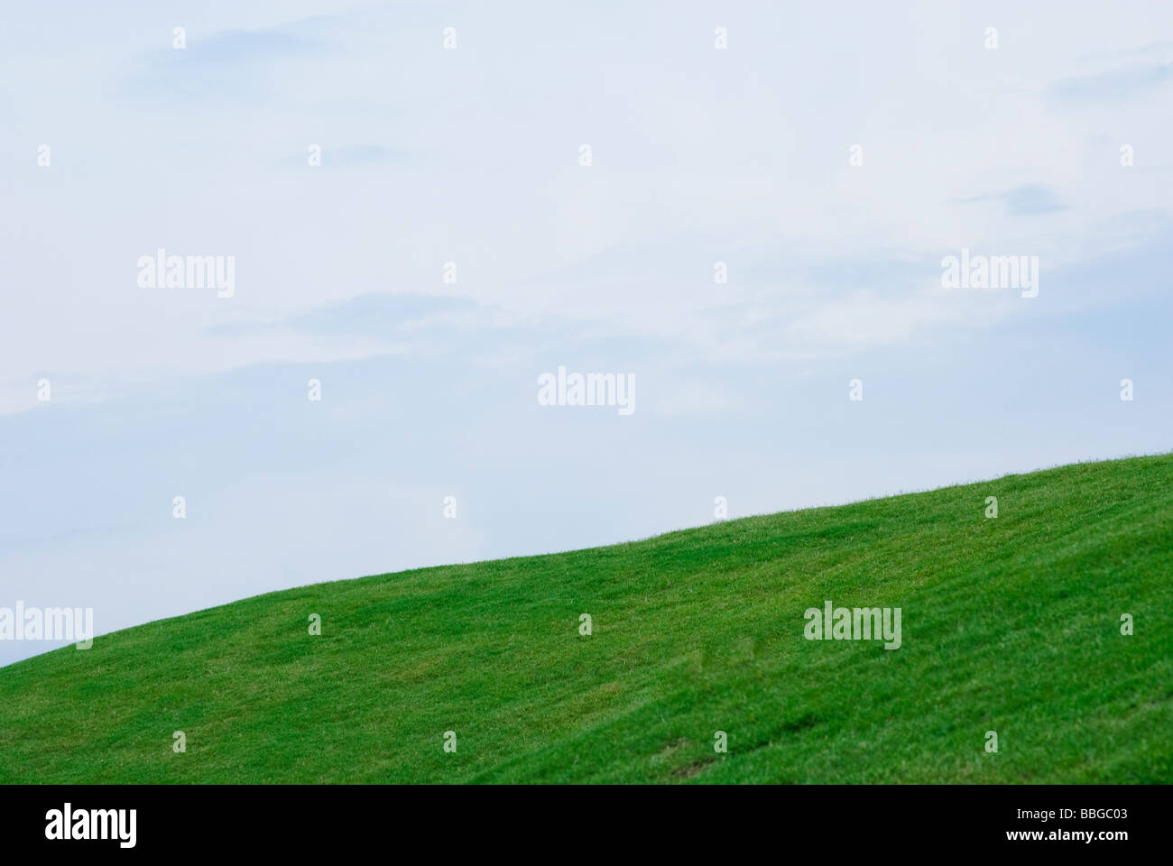 Propre et vide hill avec de l'herbe bien verte et ciel bleu Banque D'Images