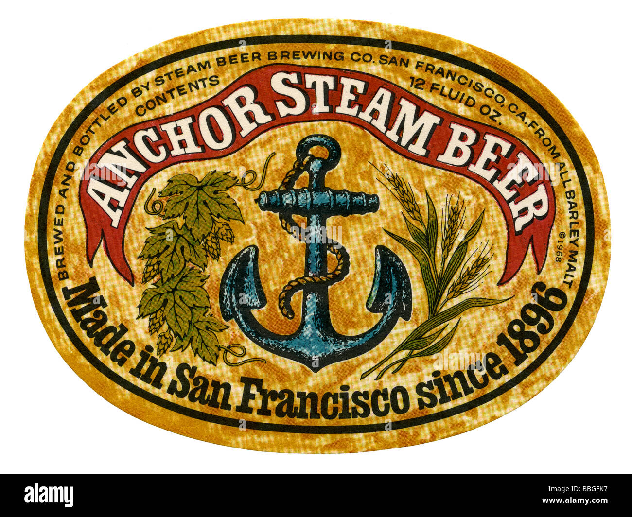 Vieille bière étiquette pour Anchor Steam Beer, San Francisco, California, USA Banque D'Images