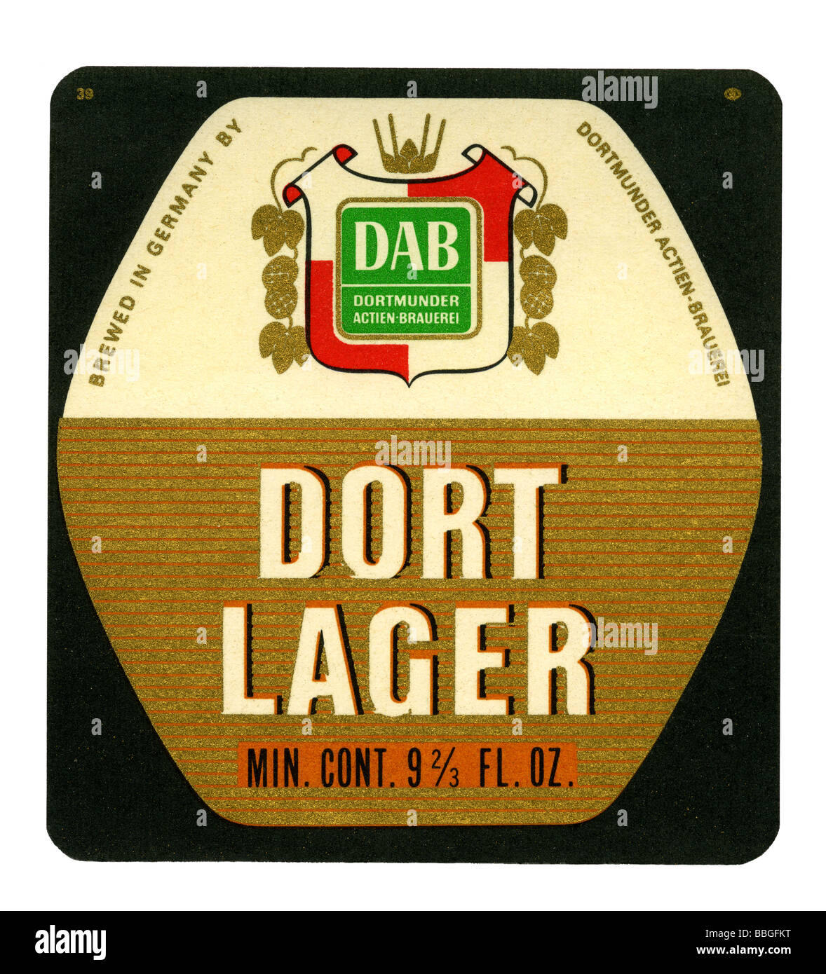 Étiquette de vieille bière lager, dort (DAB Dortmunder Actien Braurerei), Dortmund, Allemagne Banque D'Images
