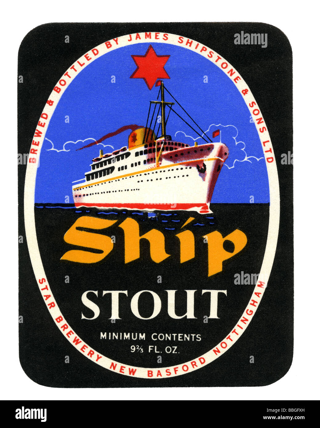 Ancienne étiquette bière britannique pour le navire de Shipstone Stout, nouveau Basford, Nottingham Banque D'Images
