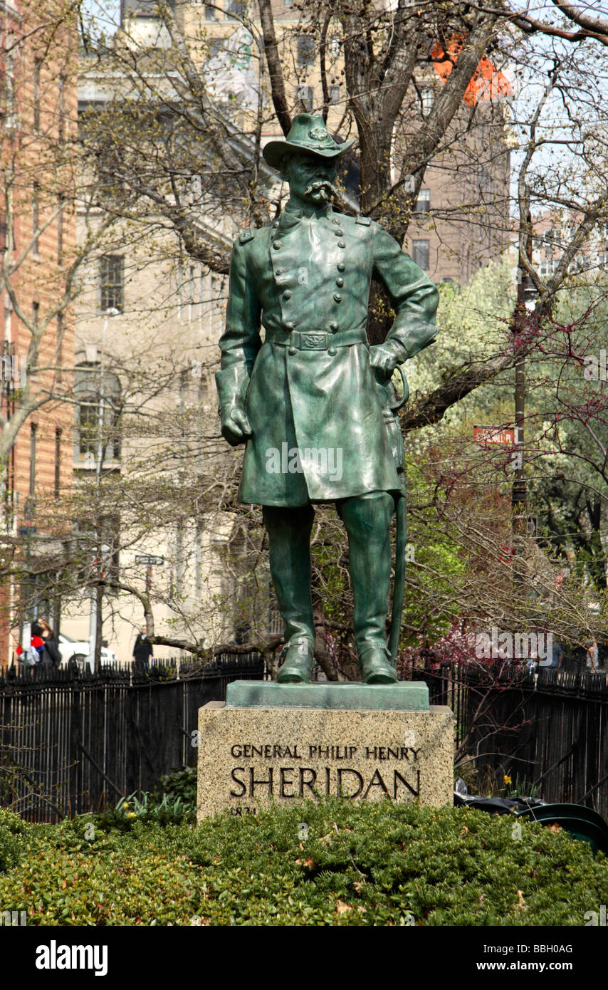 Statue du général Philip Henry Sheridan de Sheridan Square, New York City. Banque D'Images