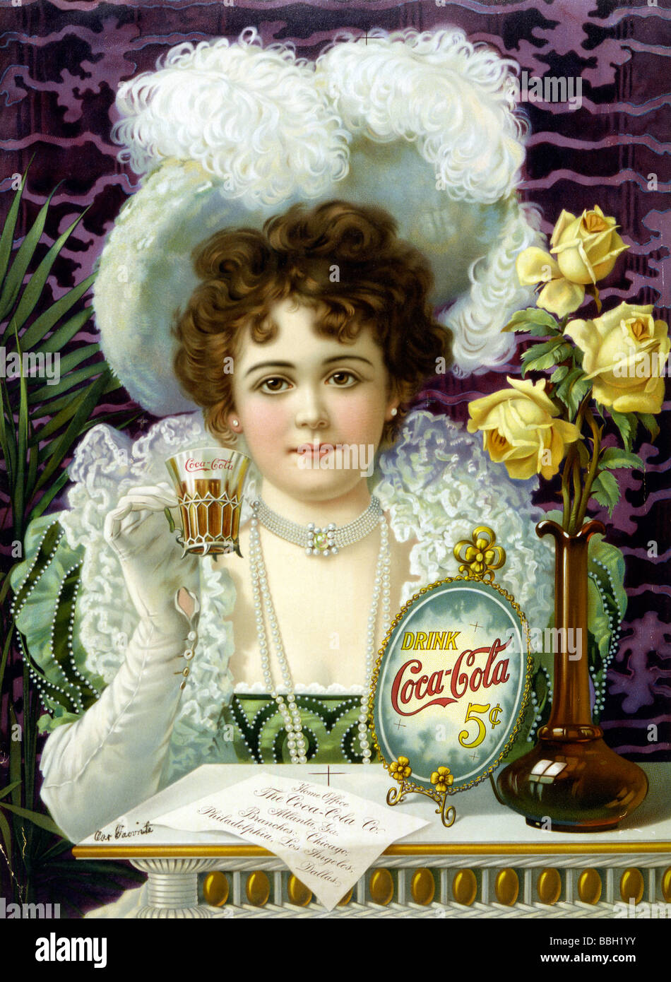 Circa 1890 annonce publicitaire pour Coca-Cola. Banque D'Images