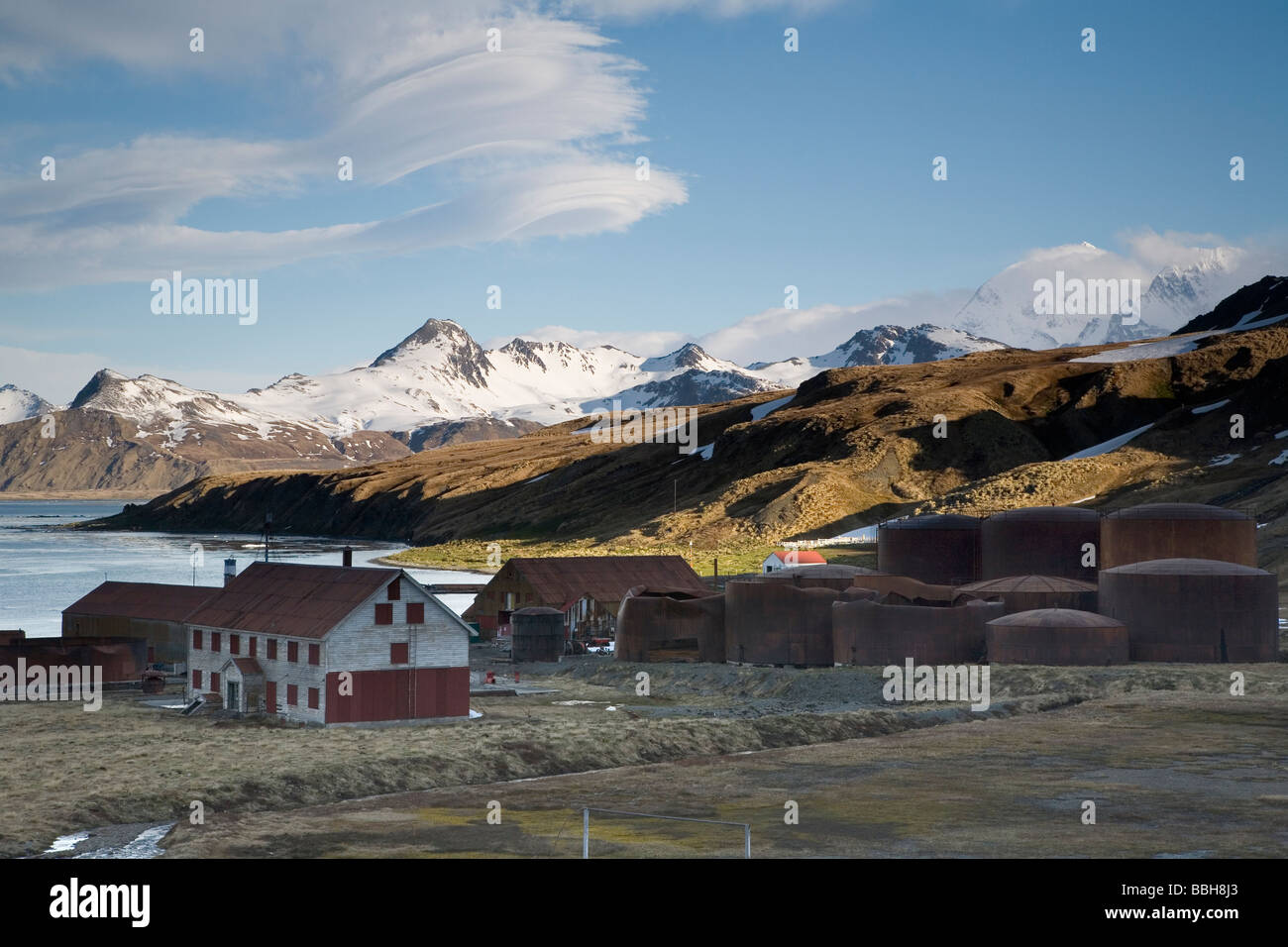 Ancienne ville baleinière de Grytviken sur l'île de Géorgie du Sud, l'Antarctique Banque D'Images
