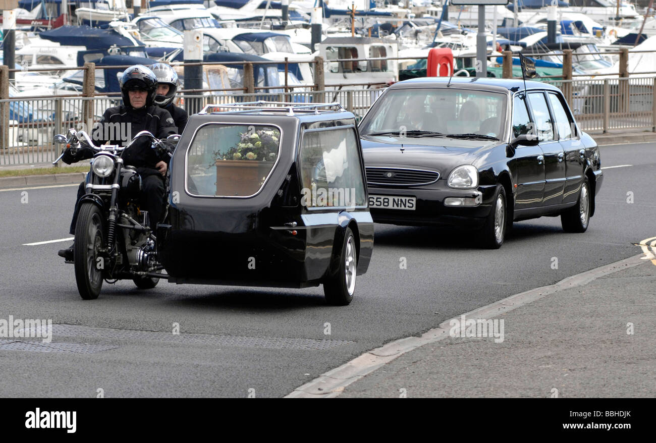 Corbillard moto, moto corbillard, UK Banque D'Images
