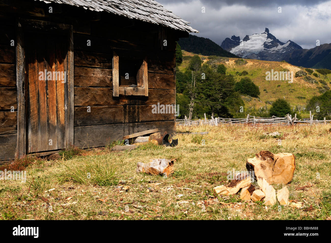 Une maison à Cerro Castillo Réserve Nationale Banque D'Images