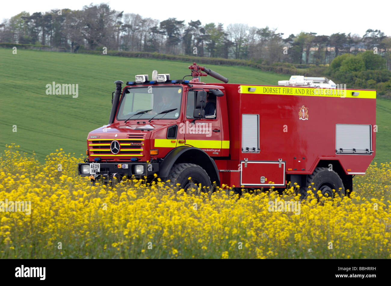 Unimog utilisé par le service 'fire', la Grande-Bretagne UK Banque D'Images
