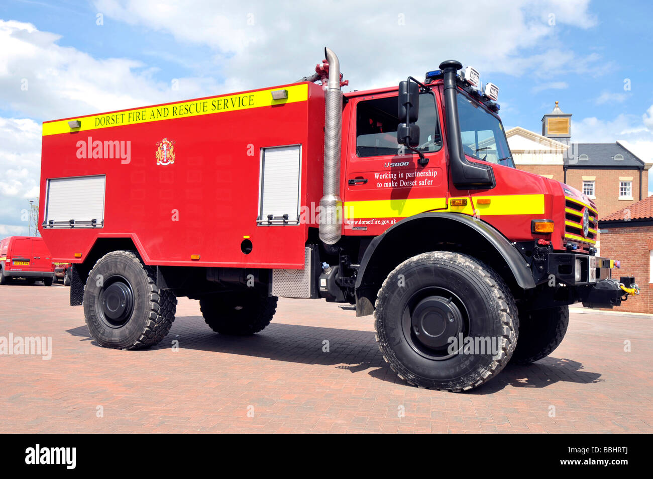 Unimog utilisé par le service 'fire', la Grande-Bretagne UK Banque D'Images