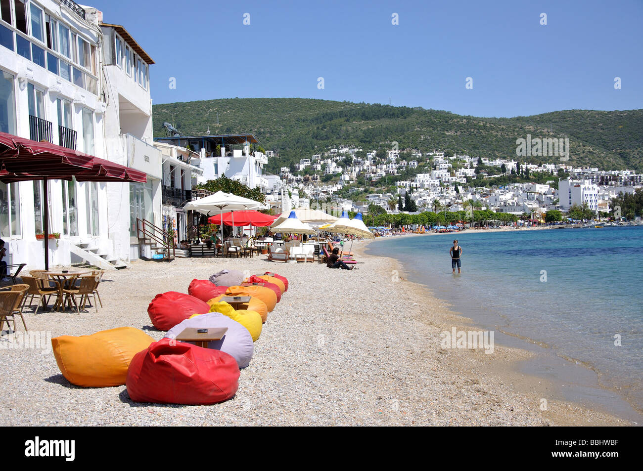 Vue sur la plage, Bodrum, Province de Mugla, République de Türkiye Banque D'Images