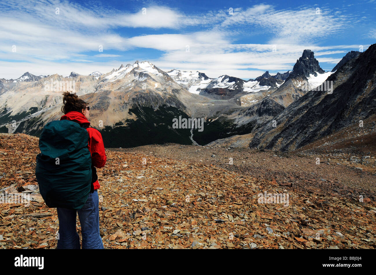 Un trekker à Cerro Castillo Réserve Nationale en Patagonie chilienne Banque D'Images