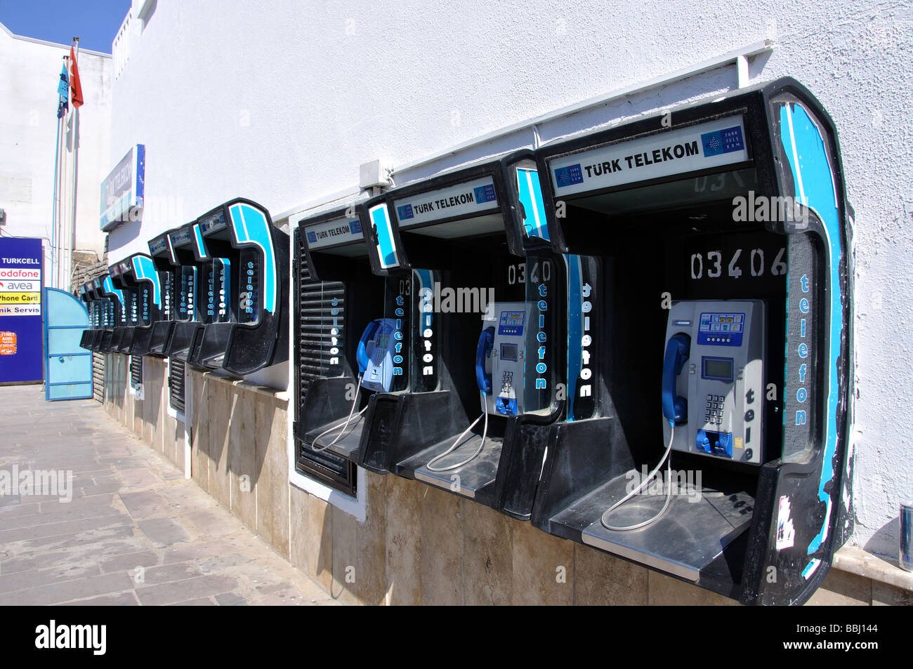 Kiosques téléphoniques de rue, Bodrum, province de Mugla, République de Türkiye Banque D'Images