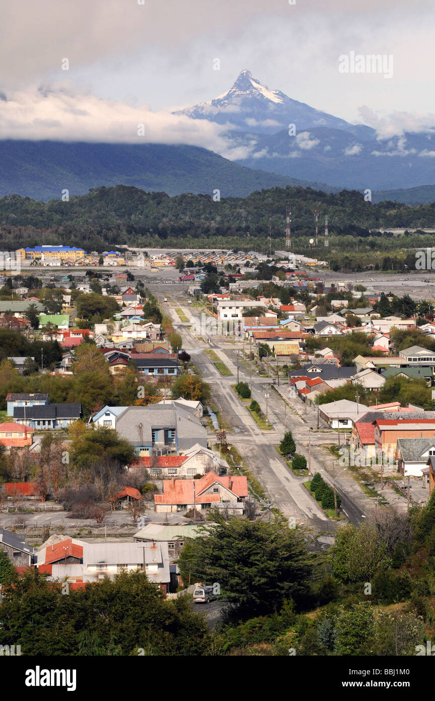 La ville de désert après Chaiten c'est la destruction par une éruption volcanique Banque D'Images