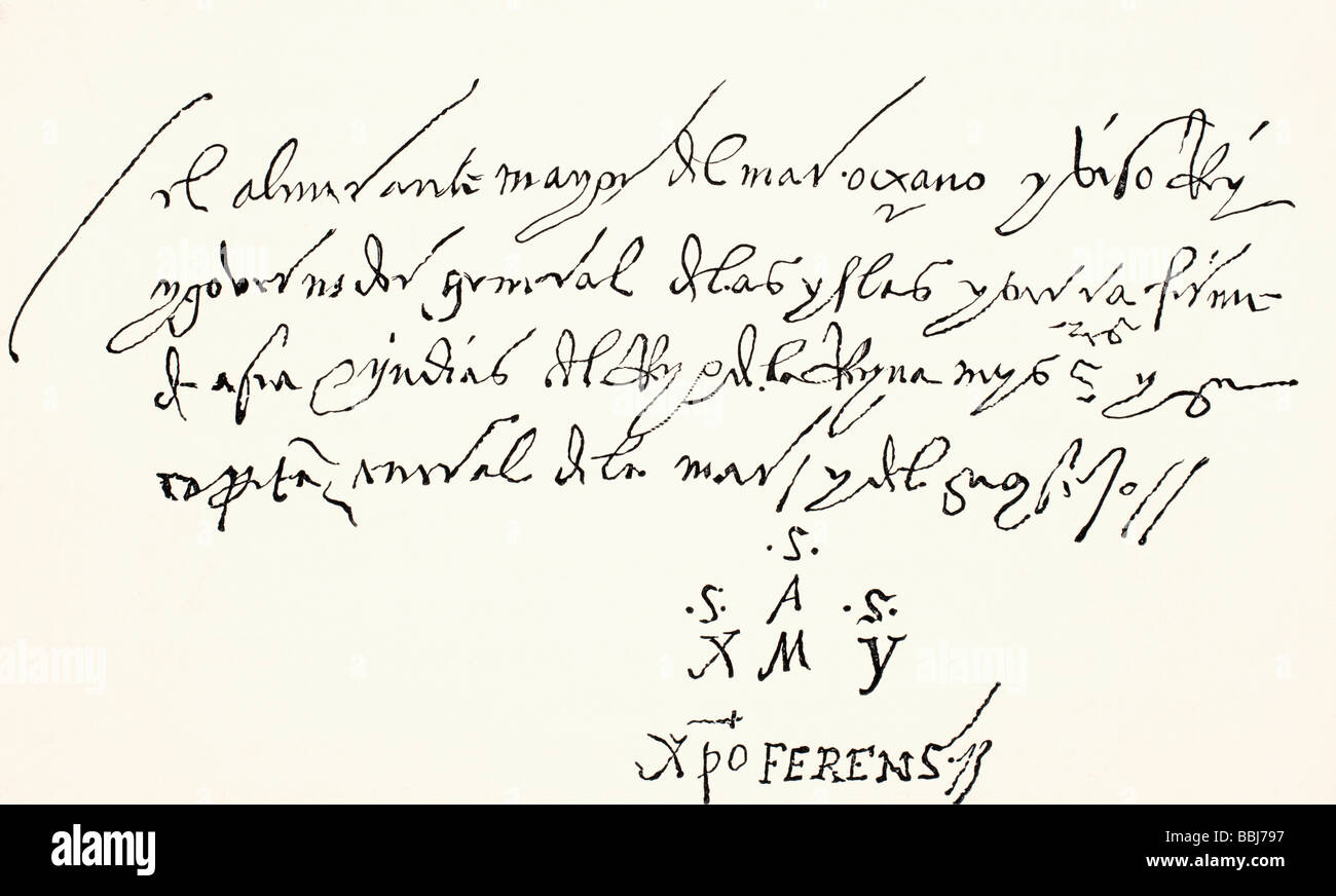 La signature au pied d'un chandail lettre de Christophe Colomb Banque D'Images