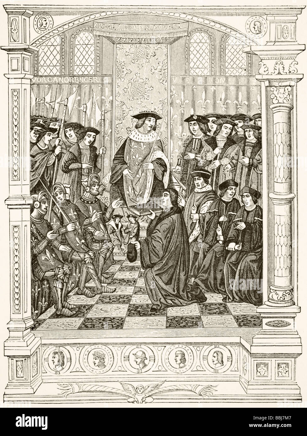 Jean Le Feron appris le français érudit héraldique 1504 1570 présente l'une de ses oeuvres au roi Henri II. Banque D'Images