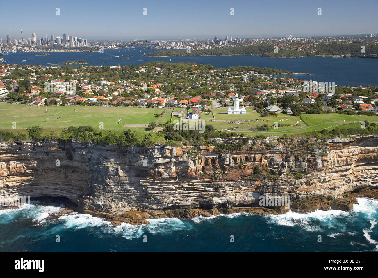 Falaises et Macquarie Australie s plus ancien phare Phare Watsons Bay Sydney New South Wales Australie aerial Banque D'Images