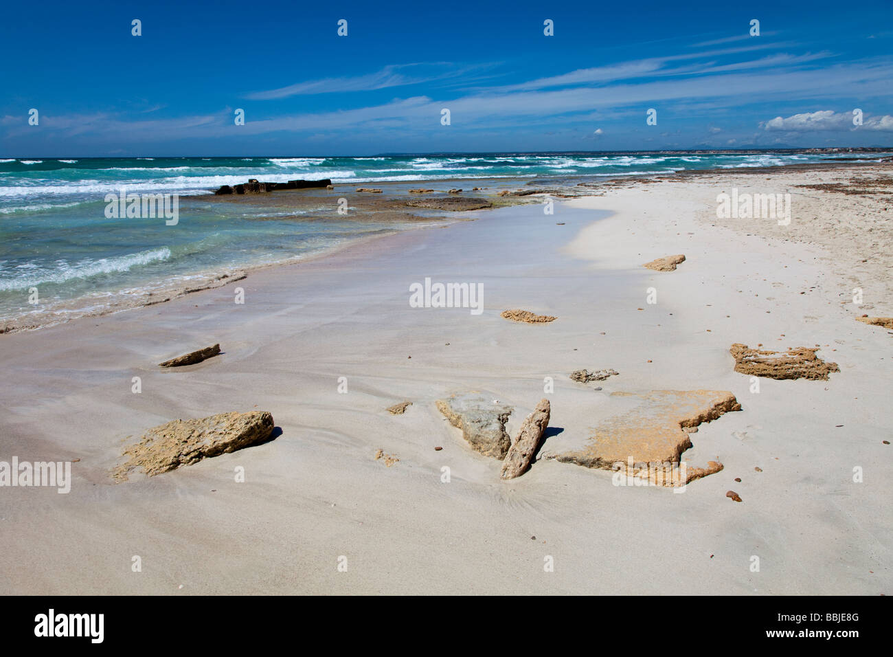 Rochers sur la plage Platja des Trenc Mallorca Espagne Banque D'Images