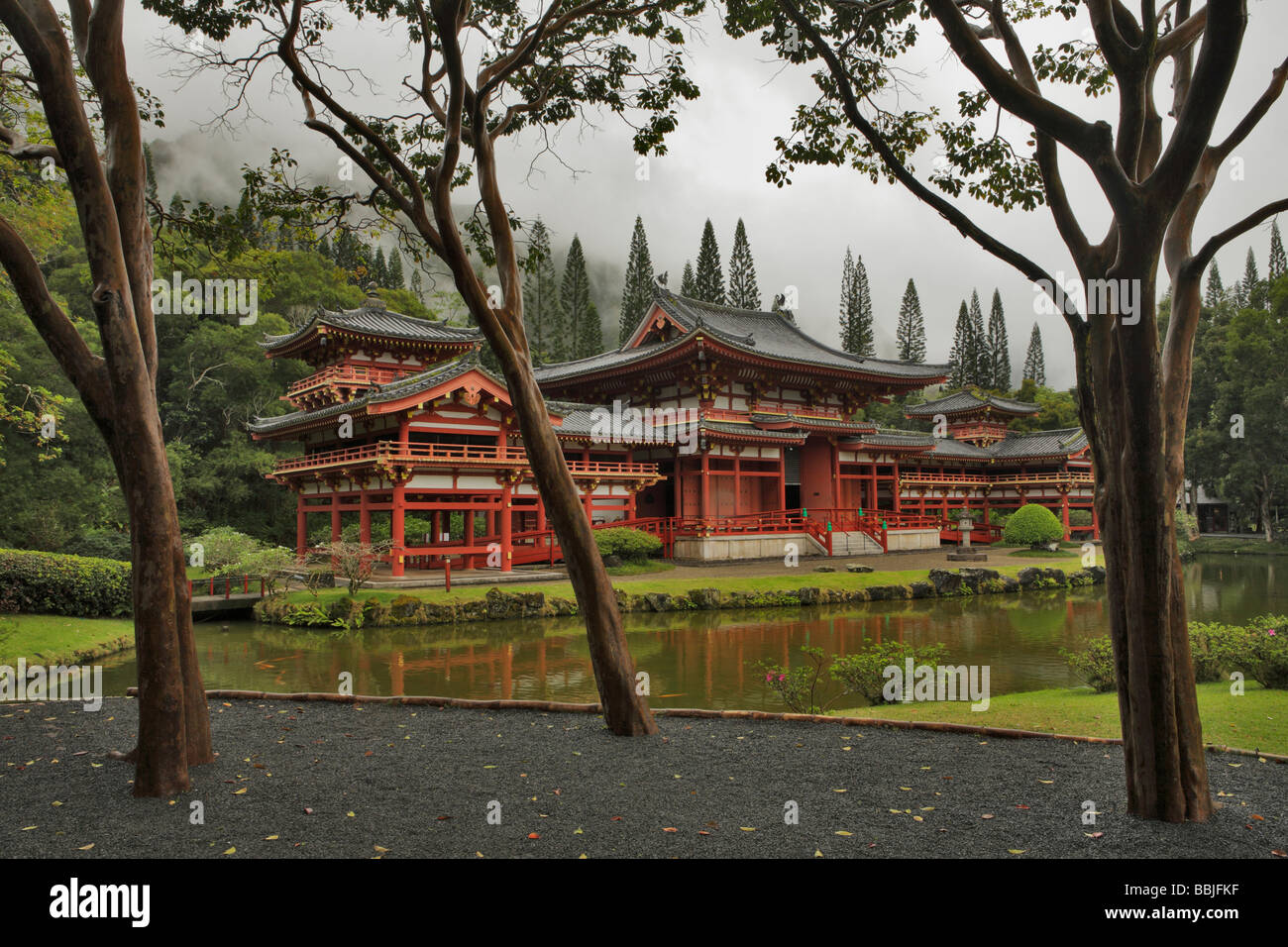 Réplique de Byodo temple japonais dans la Vallée des Temples Oahu Hawaii USA Banque D'Images