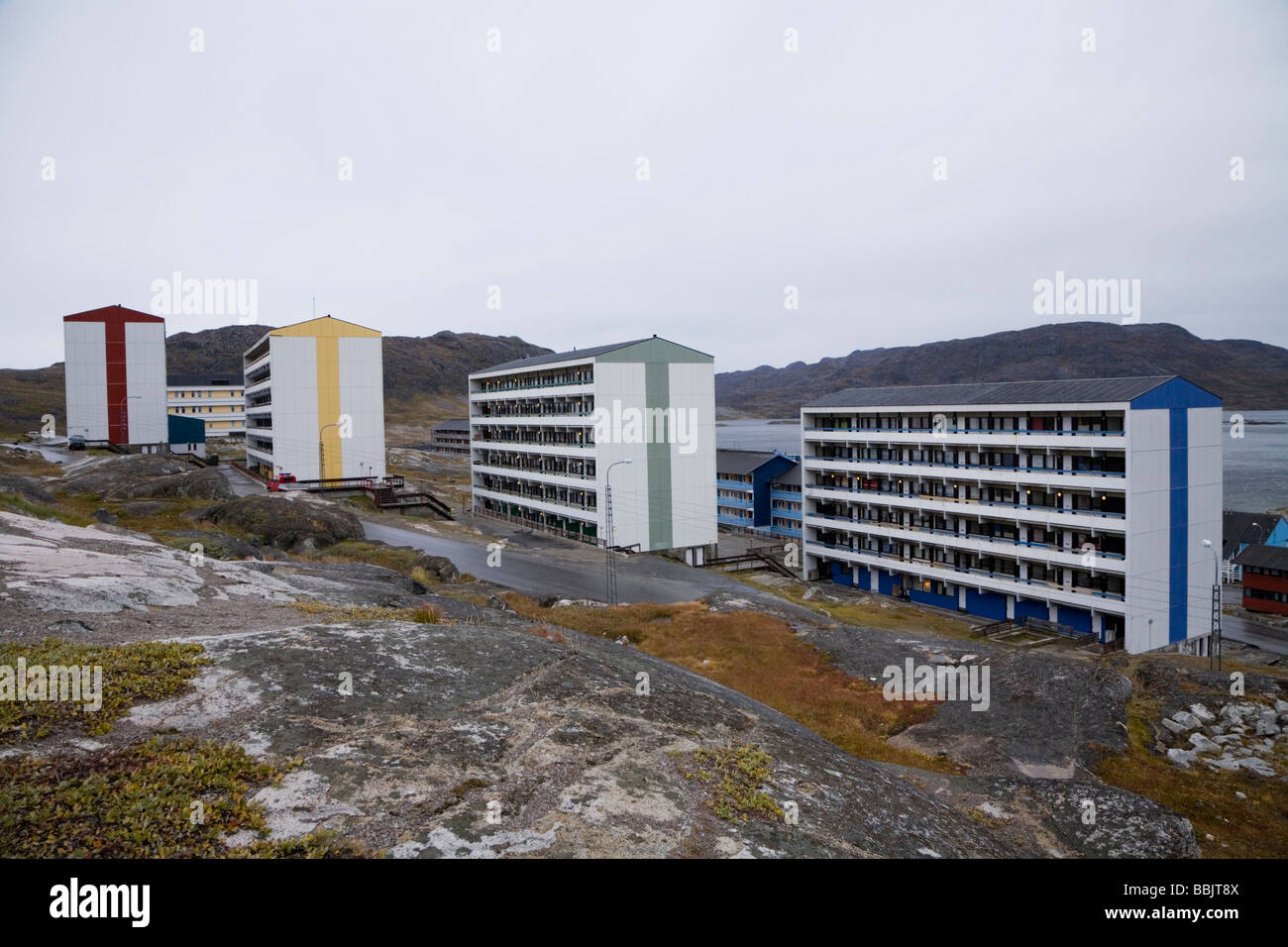 Appartements résidentiel, Qaqortoq (Julianehåb), le sud du Groenland Banque D'Images