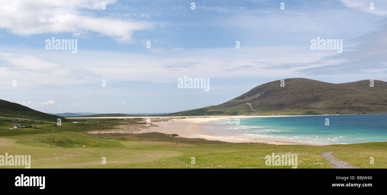 Plage de Traigh Scarista, Isle of Harris, Hébrides extérieures, en Écosse, vue panoramique Banque D'Images