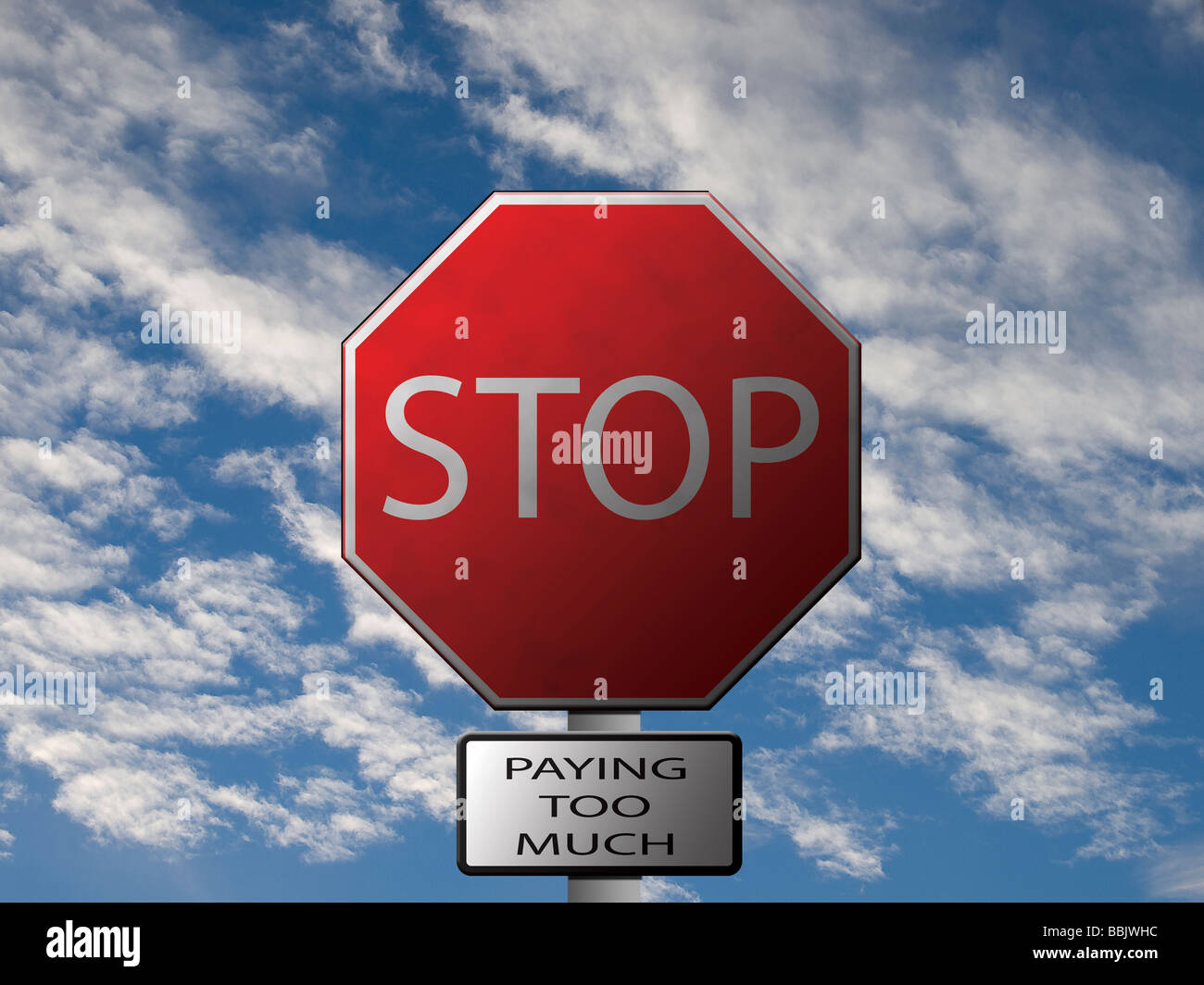 Construit Stop Stop image de payer trop d'un message Banque D'Images