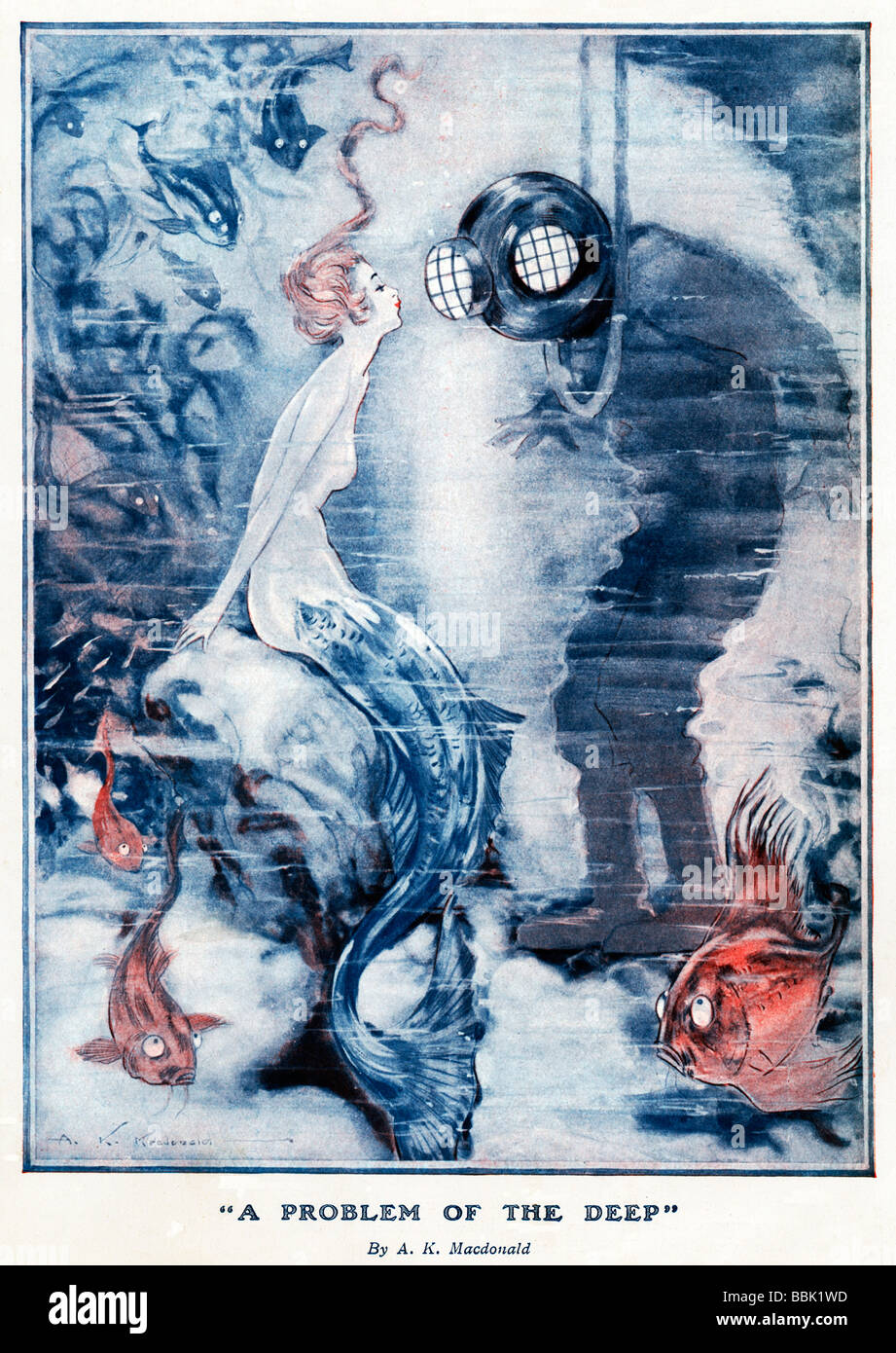 Un problème de la profonde années 1920, illustration de la distractions pour un lorsque la sirène s'implique Banque D'Images