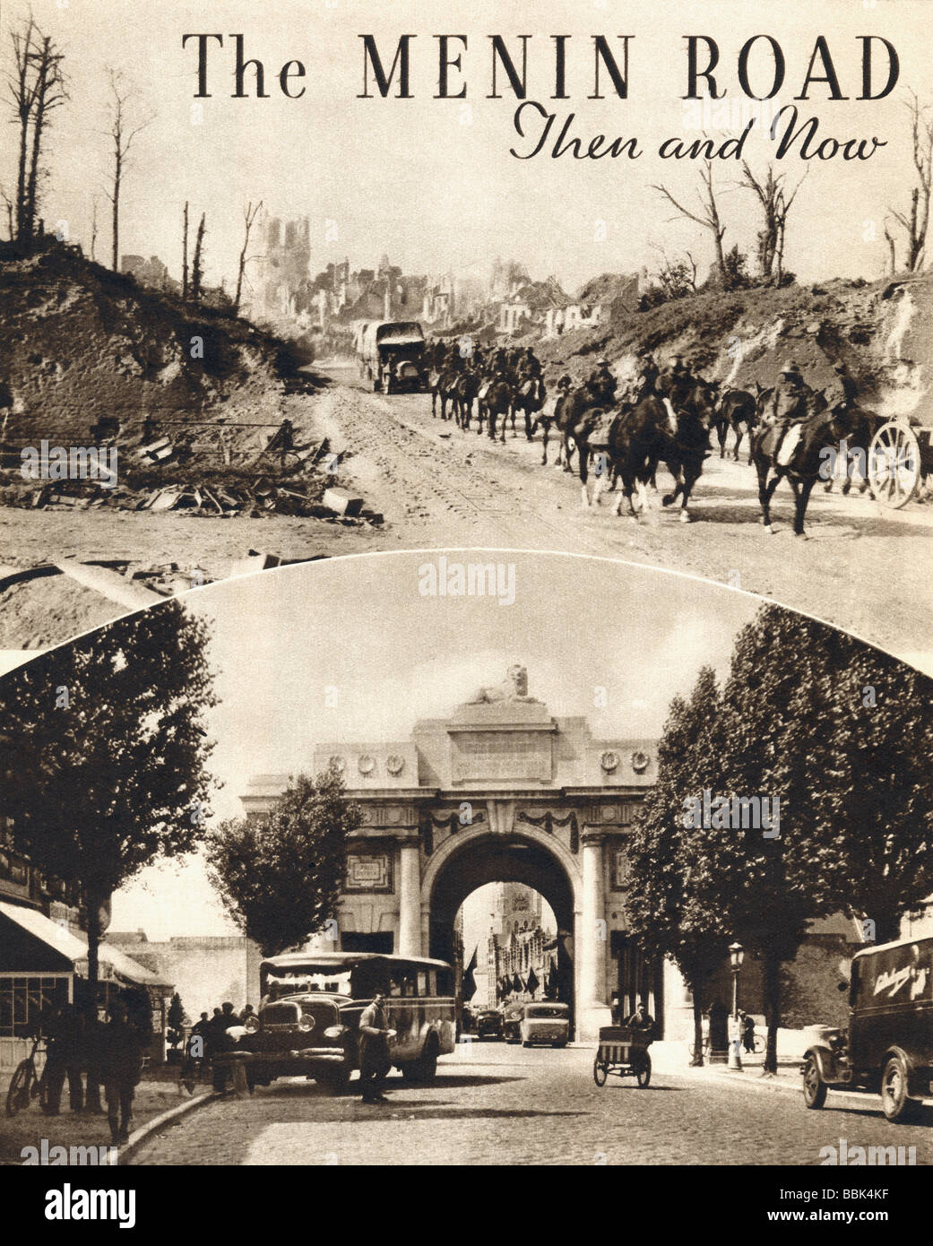 La route de Menin, Ypres hier et aujourd'hui Banque D'Images