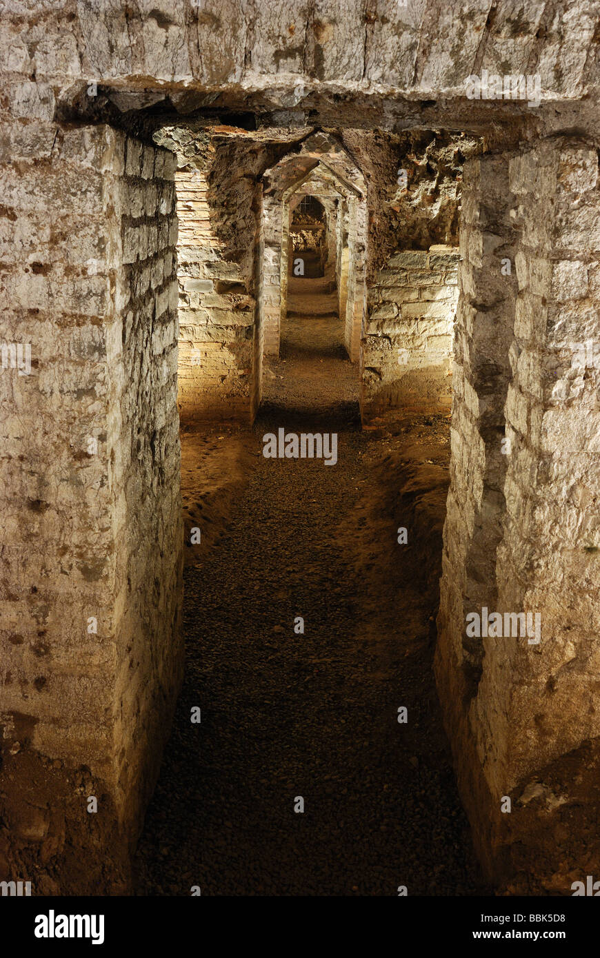 Salles voûtées à l'intérieur de Barco Borghese site archéologique de Monte Porzio Catone (Rome, Italie). Banque D'Images